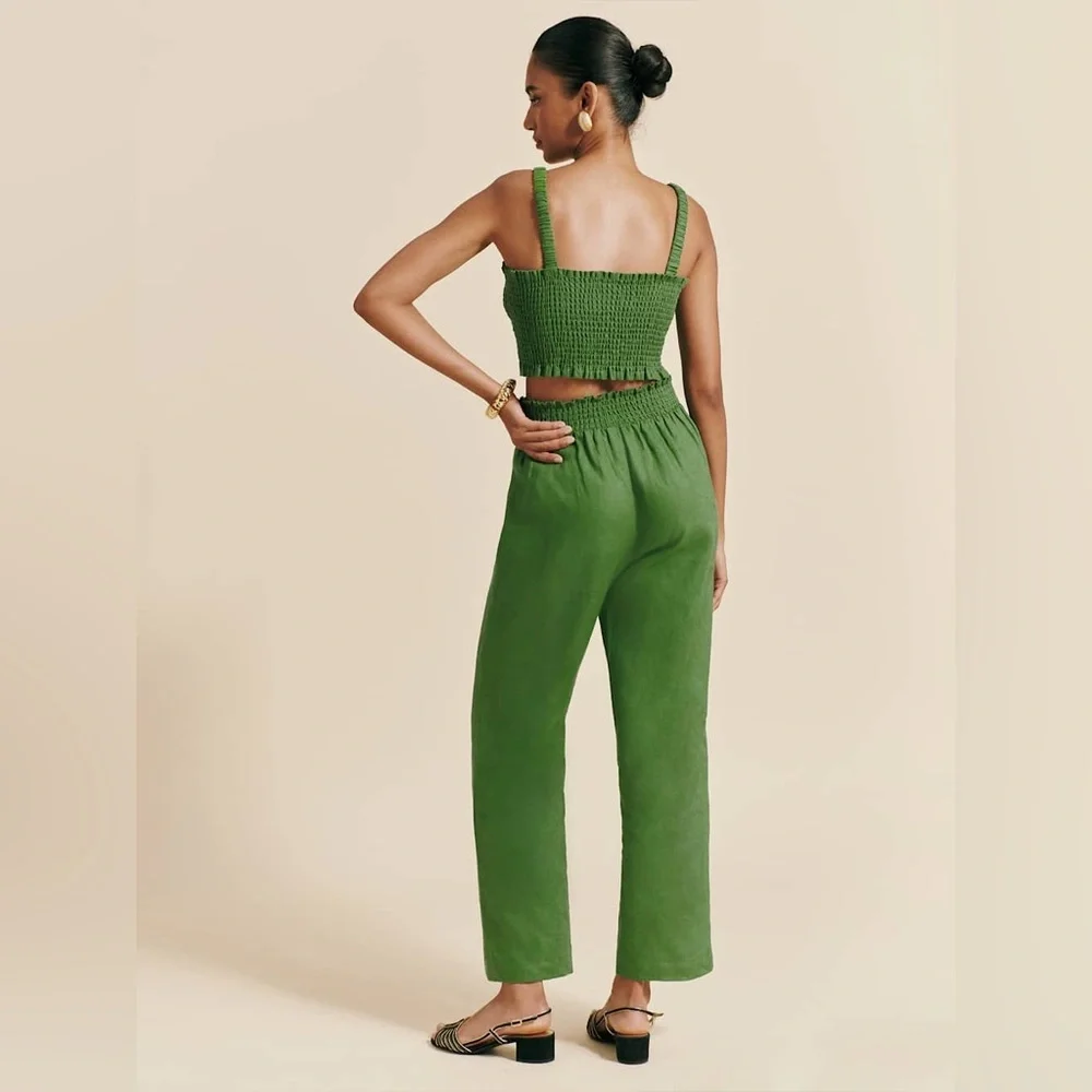 Reformation Vera Linen Green Pants